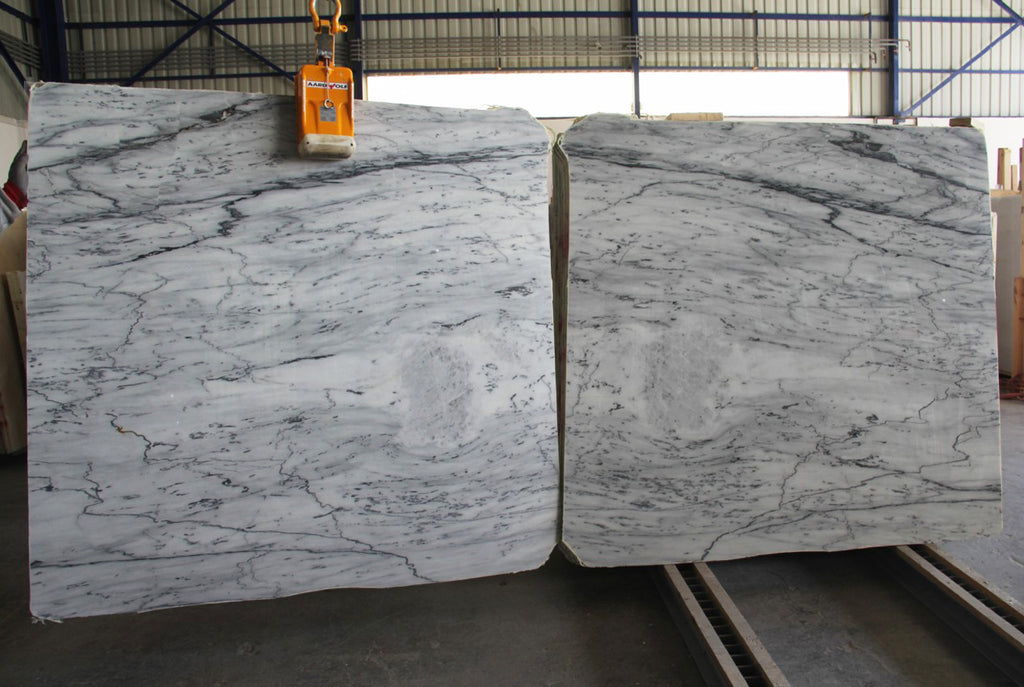 White Marble with black veining slabs book matched